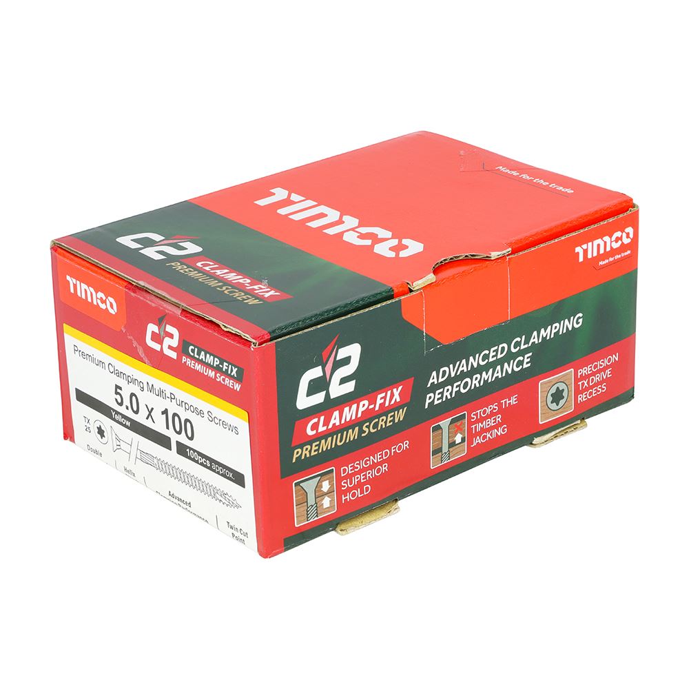 TIMCO C2 Clamp-Fix TX25 CSK ZYP 5.0 x 100 Gold Pack 100