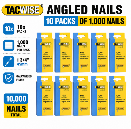 Tacwise 0484 Type 500 18G 45mm Galvanised Angled Brad Nails 26 Degree Nail Gun Fixings Pack of 10000 for Joinery Trim Skirting & Architrave