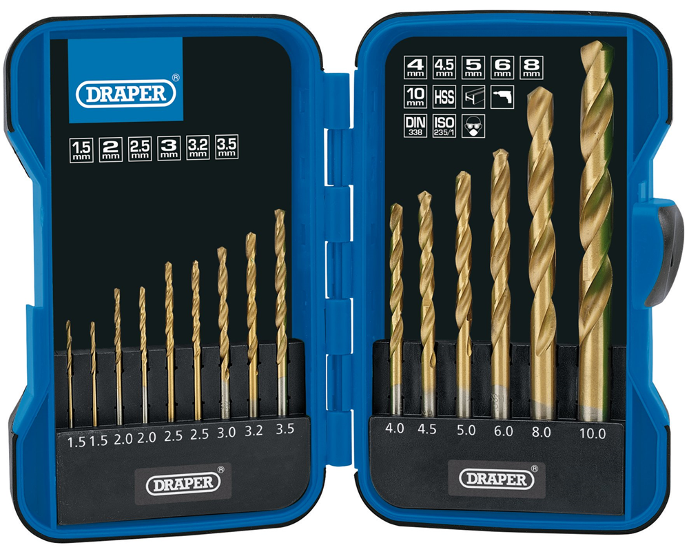 Draper HSS TI DRILL BIT SET - 15PCS 18549 18549 Metric Titanium Nitride Coated HSS Drill Bit Set (15 Piece)