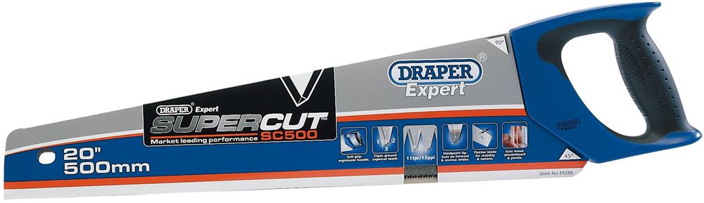 49288 Draper Expert Supercut Expert Supercut Soft Grip Hardpoint Handsaw, 500mm/20 , Cutting and Sawing Professional Trade DIY Workshop Garage Use