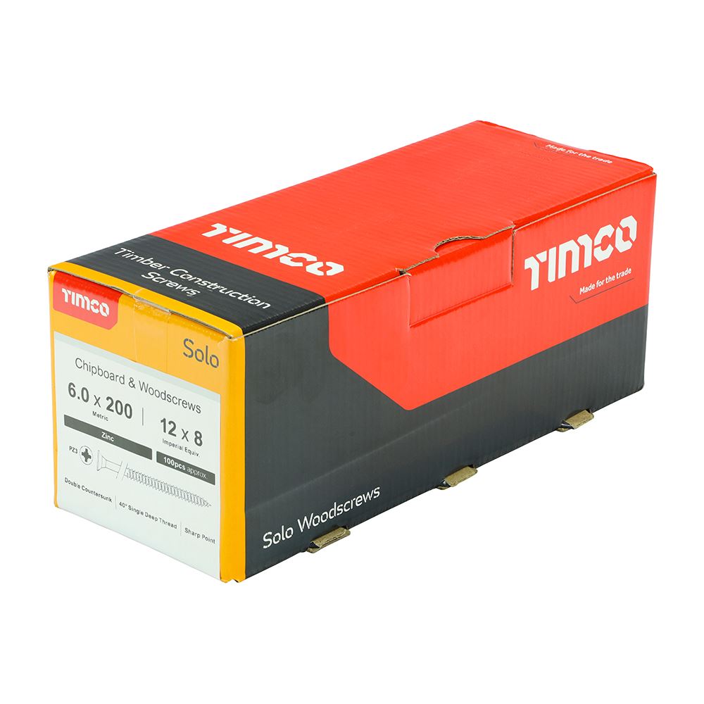 TIMCO Solo Woodscrew PZ3 CSK Zinc 6.0 x 200 Silver Pack 100