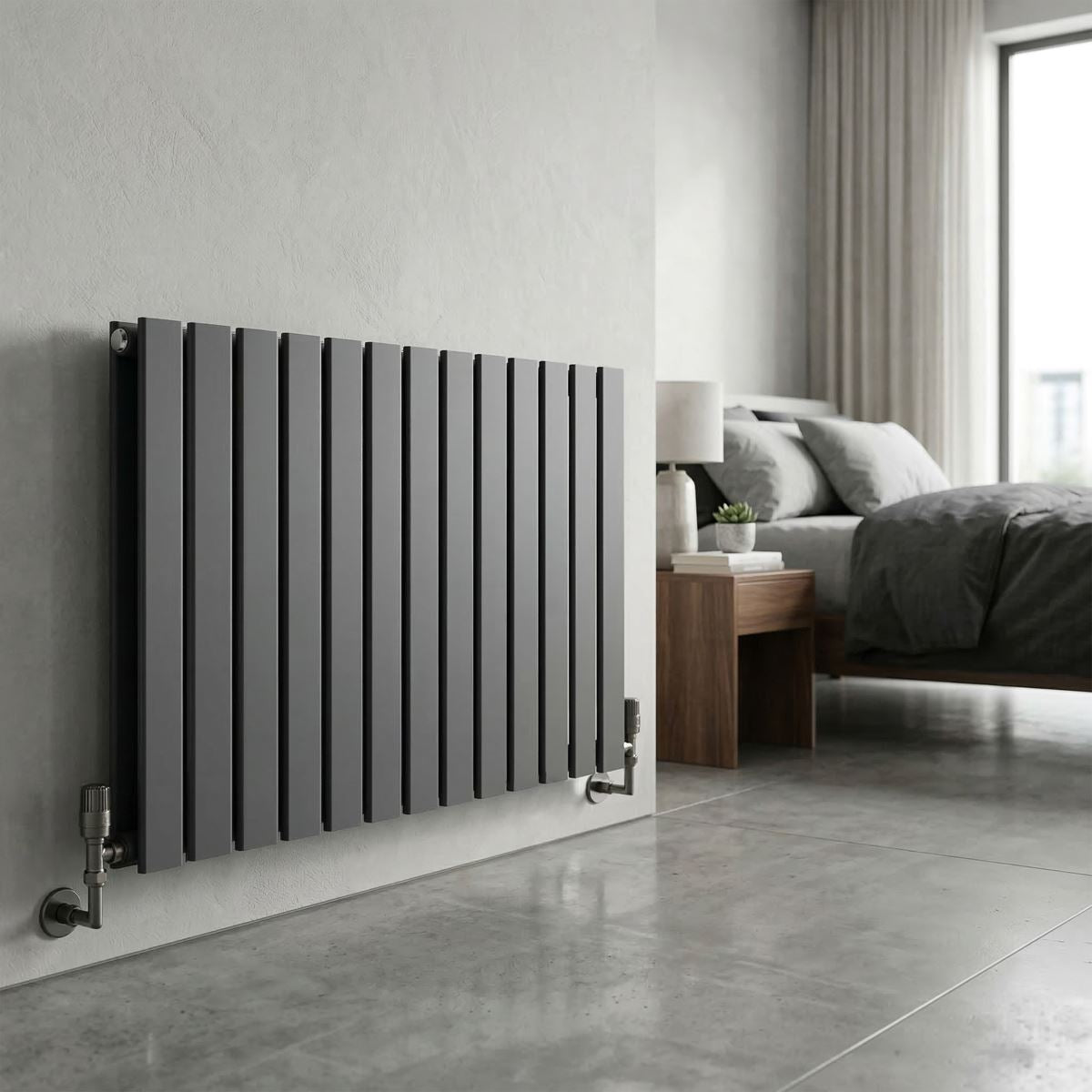 Baridi DH341 Horizontal Radiator Contemporary Double Flat Panel Design 600 x 910mm - Anthracite | Steel | Horizontal flat panel design delivers a BTU