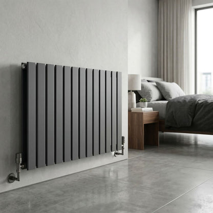 Baridi DH341 Horizontal Radiator Contemporary Double Flat Panel Design 600 x 910mm - Anthracite | Steel | Horizontal flat panel design delivers a BTU