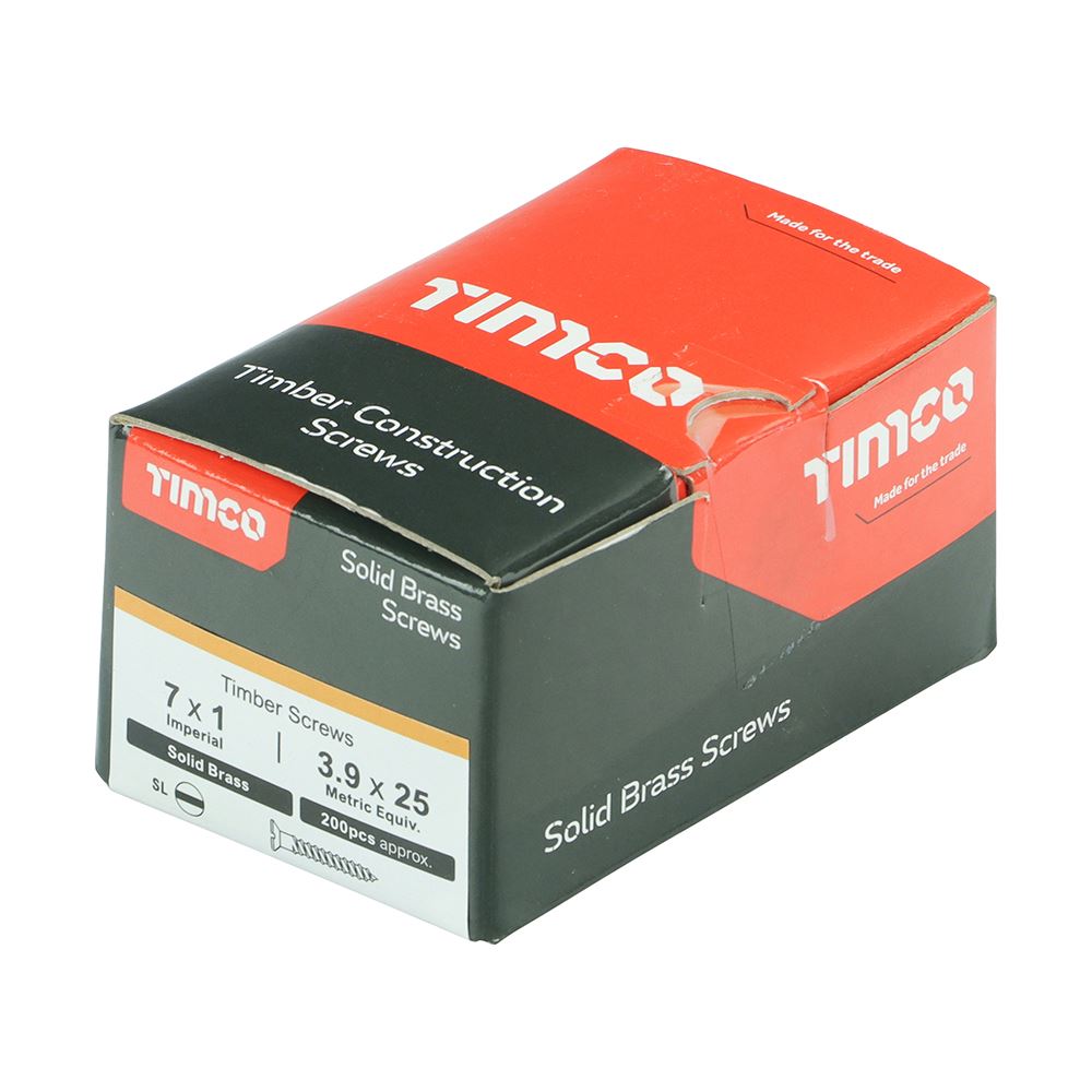 TIMCO Brass Timber Screw SLOT CSK 7 x 1 Pack 200