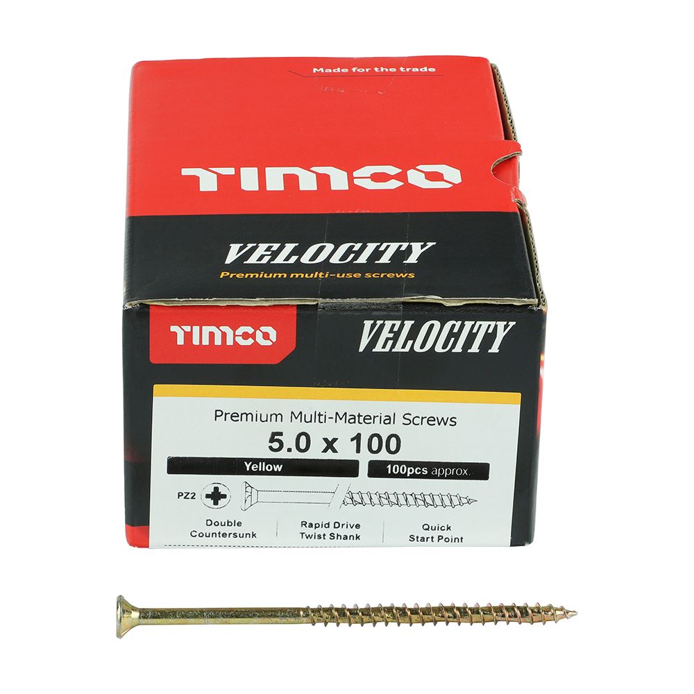 TIMCO Velocity Screw PZ2 CSK ZYP 5.0 x 100 Gold Pack 100