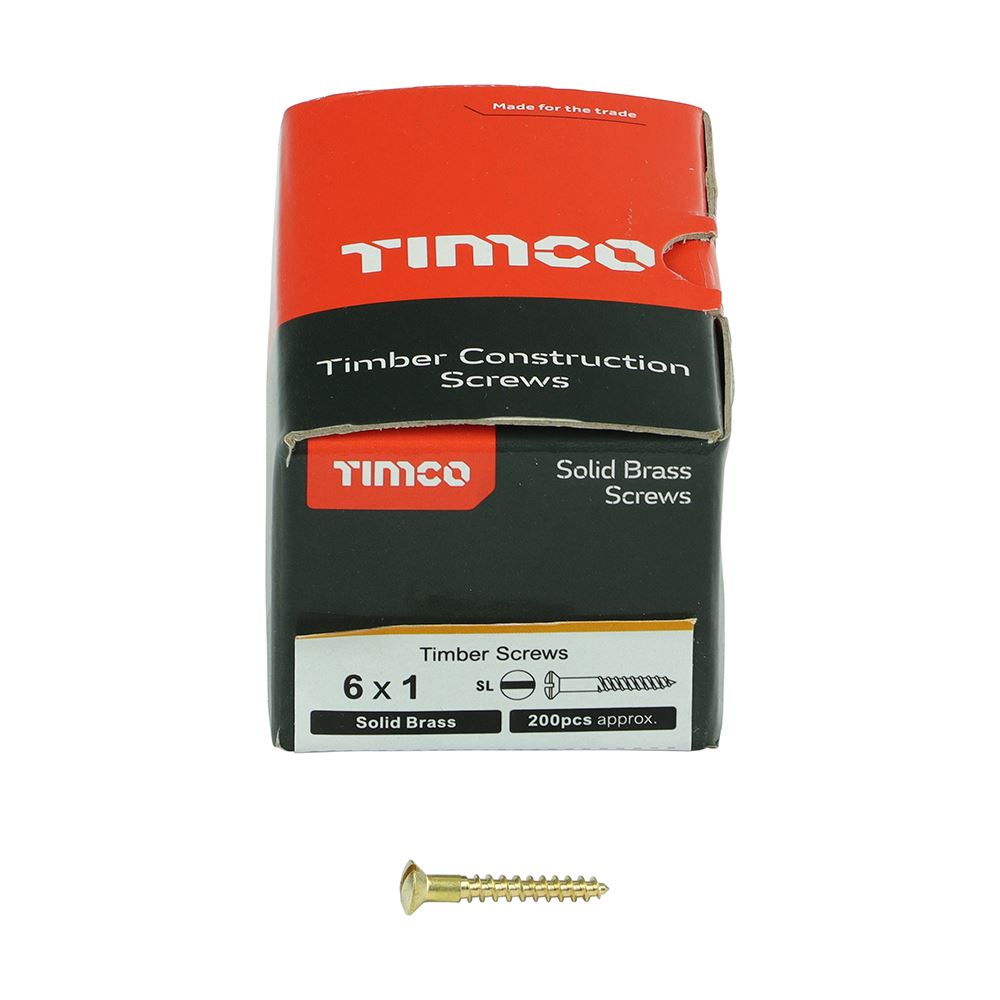 TIMCO Brass Timber Screw SLOT R CSK 6 x 1 Pack 200