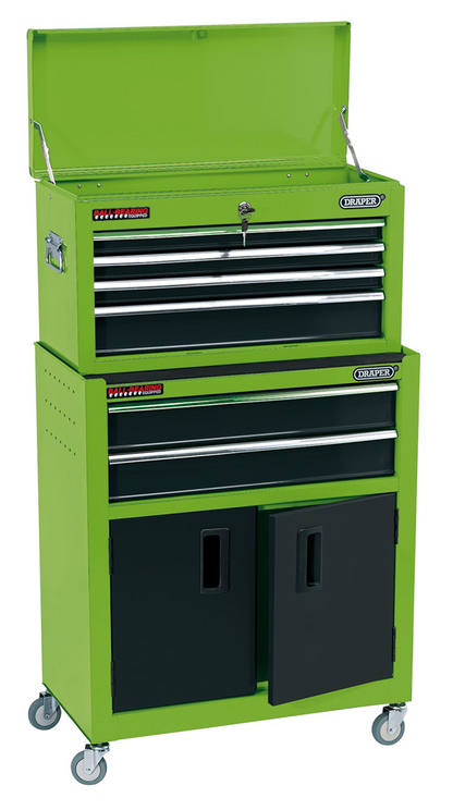 Draper COMBI ROLLER CAB & CHEST GREEN 19566 19566 Combined Roller Cabinet and Tool Chest, 6 Drawer, 24"