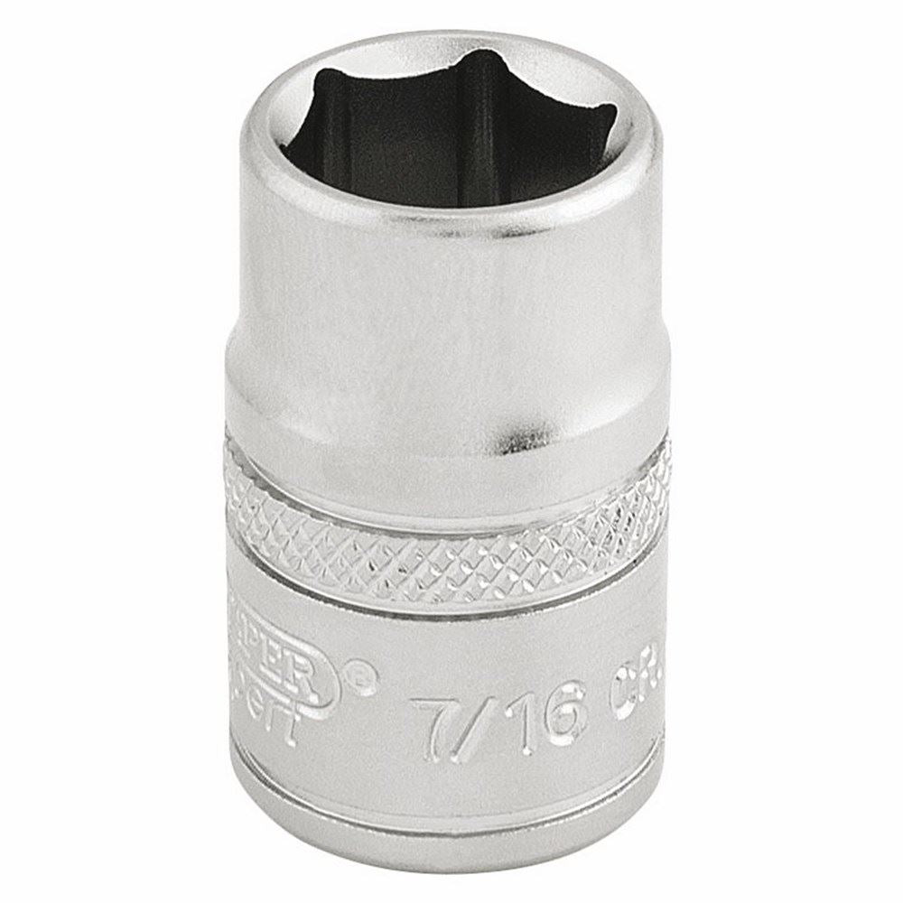 Draper 7/16 6PT SOCKET 3/8 DR-PCKD 16551 3/8" Sq. Dr. Imperial Sockets (Micro Satin Chrome)