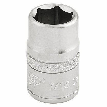 Draper 7/16 6PT SOCKET 3/8 DR-PCKD 16551 3/8" Sq. Dr. Imperial Sockets (Micro Satin Chrome)