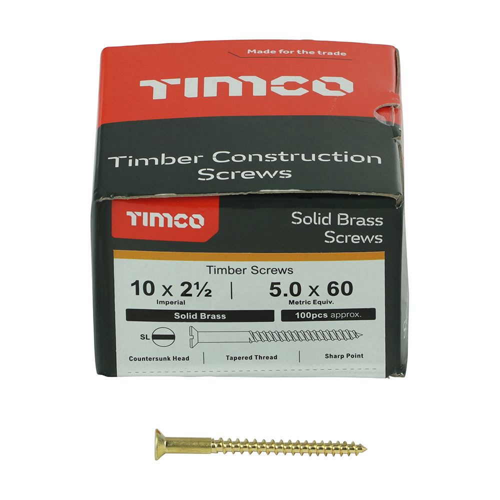 TIMCO Brass Timber Screw SLOT CSK 10 x 2 1/2 Pack 100