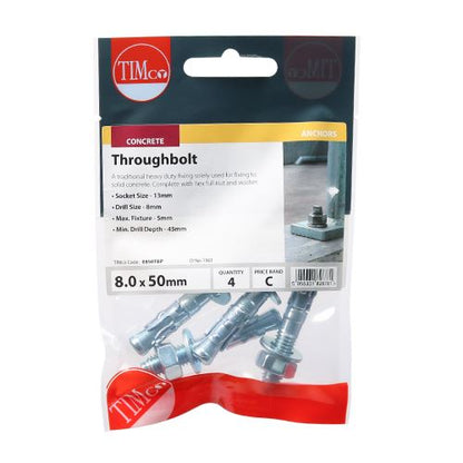 TIMCO Throughbolt - BZP M8 x 50 Silver Pack 4