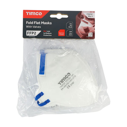 TIMCO FFP2 Fold Flat Mask - Valved One Size Pack 3
