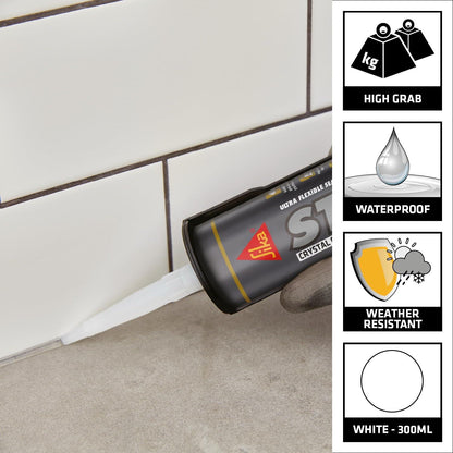 Sika Stixall Maximum Grab White 290ml Building Adhesive – Ultra High Grab, Waterproof, Flexible Interior & Exterior Bonding