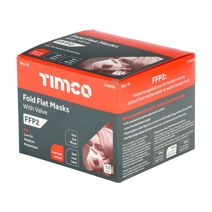 TIMCO FFP2 Fold Flat Mask - Valved One Size Pack 10