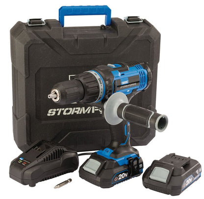 89523 Draper Storm Force Storm Force 20V Combi Drill, 2 x 2.0Ah Batteries, 1 x Charge Charger 20V Storm Force Power Interchange Range Professional T