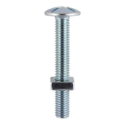 TIMCO Roofing Bolt & SQ Nut Zinc M6 x 70 Silver Pack 100
