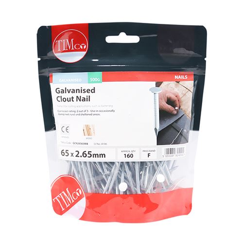TIMCO Clout Nail - Galvanised 65 x 2.65 Pack 0.5