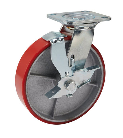 Draper IND.PU CAST.PLATE/BK-200MM DIA 65533 65533 Heavy Duty Polyurethane Wheeled Swivel Plate Castors with Brake