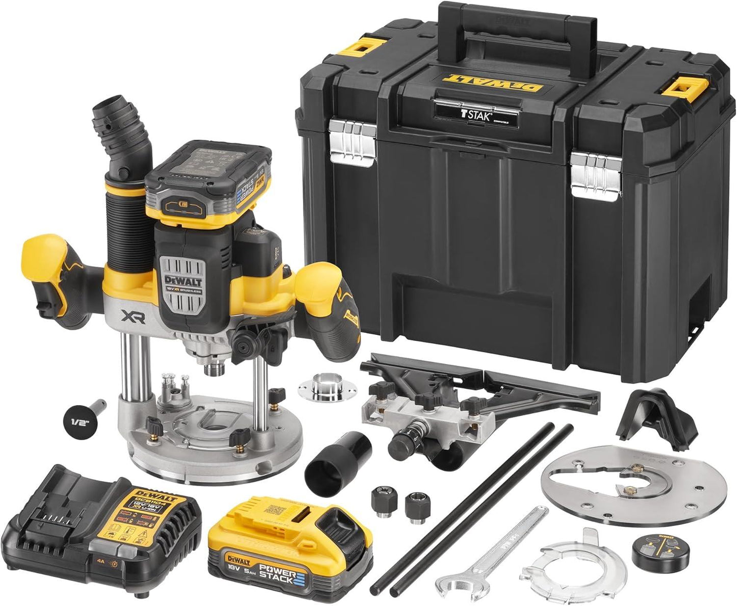 DEWALT 18V XR 1/2in Plunge Router Brushless 2x5Ah POWERSTACK DCW620H2