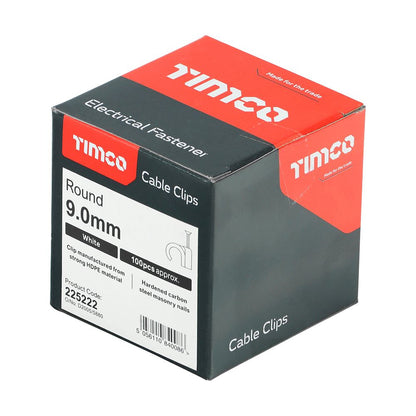TIMCO Round Cable Clip White To fit 9.0mm White Pack 100