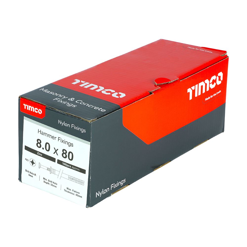TIMCO Nylon Hammer Fixing Zinc 8.0 x 80 Pack 100