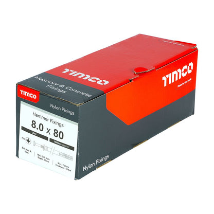 TIMCO Nylon Hammer Fixing Zinc 8.0 x 80 Pack 100