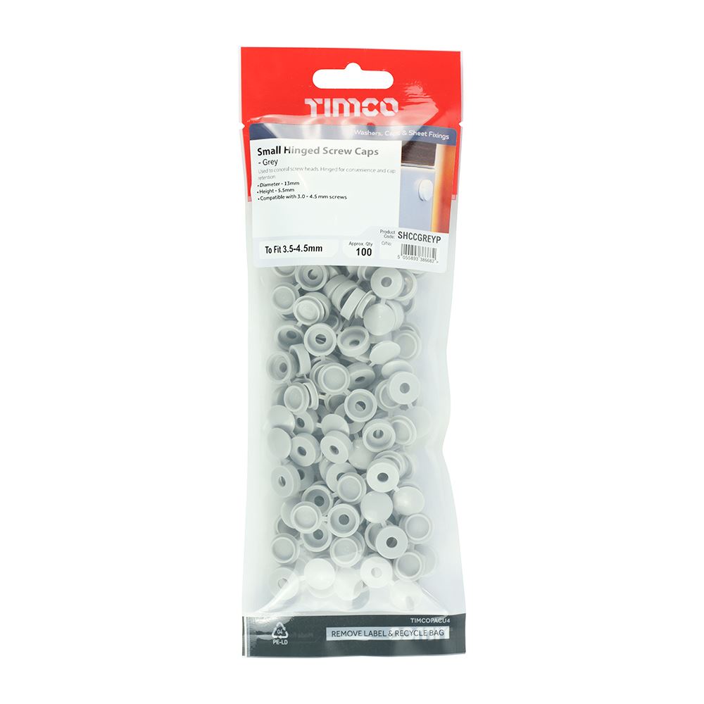 TIMCO Small Hinged Screw Cap -L Grey To fit 3.0 to 4.5 Screw Grey Pack 100