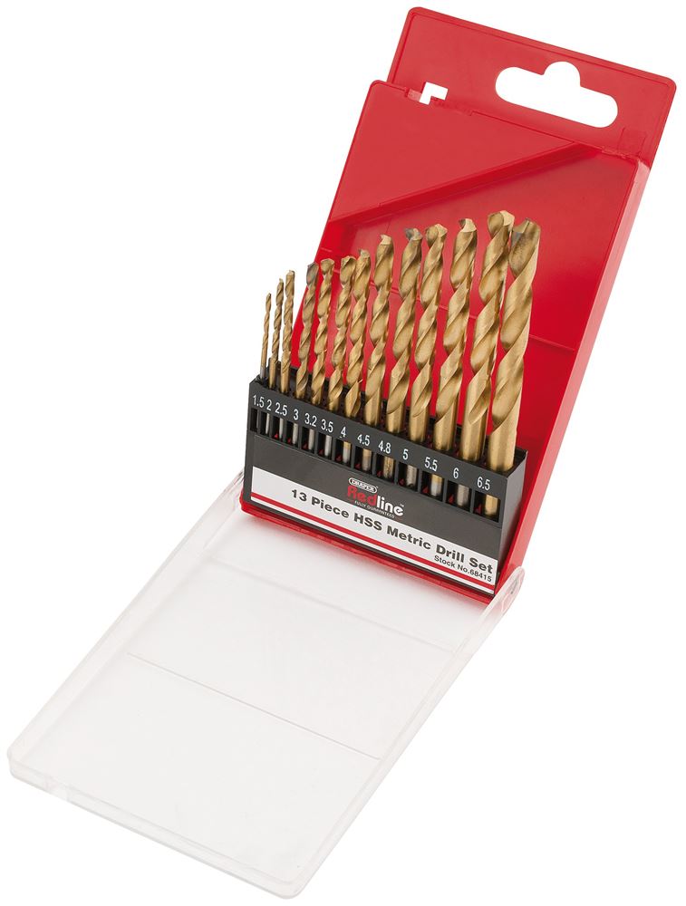 68415 Draper HSS Metric Twist Drill Set (13 Piece) D13MMA Drill Bit Set Drill Bit Sets Professional Trade DIY Workshop Garage Use