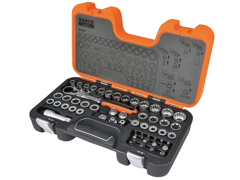 Bahco S530T S530T Pass-Through Socket Set of 53 Metric 1/2in Drive