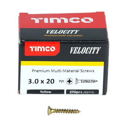 TIMCO Velocity Screw PZ1 CSK ZYP 3.0 x 20 Gold Pack 200