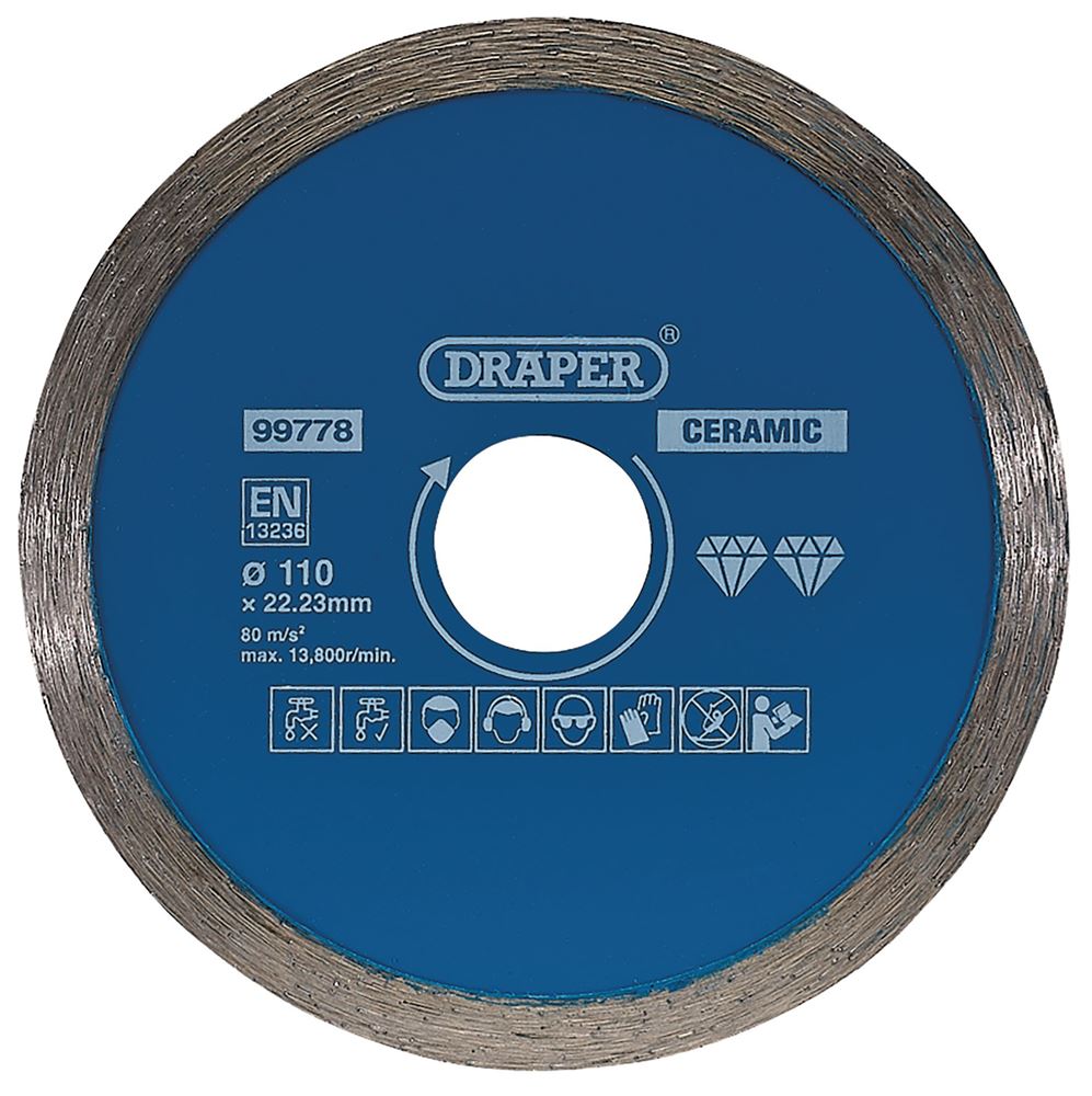 99778 Draper Continuous Diamond Blade, 110mm DBC1 Diamond Discs Professional Trade DIY Workshop Garage Use