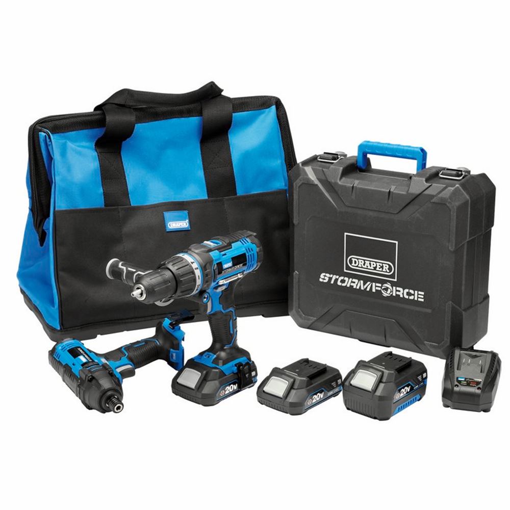 40448 Draper Storm Force Storm Force 20V Cordless Impact Kit (7 Piece) PTK20VIMP Power Tool Kits Professional Trade DIY Workshop Garage Use