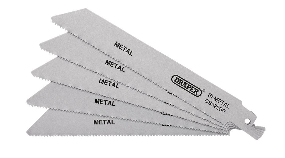 Draper RECIP SAW BLADE 5PCS - S922BF 43459 Bi-metal Reciprocating Saw Blades for Metal, 150mm (Pack of 5)