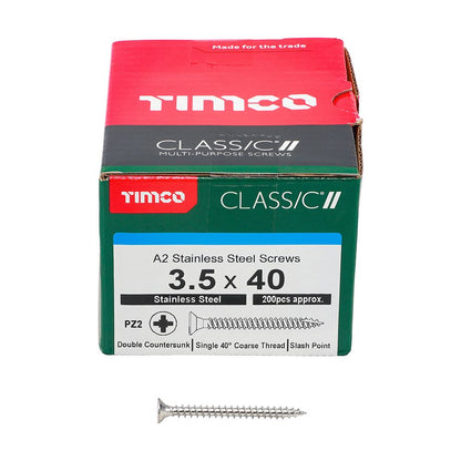 TIMCO Classic Screw PZ2 CSK A2 SS 3.5 x 40 Pack 200