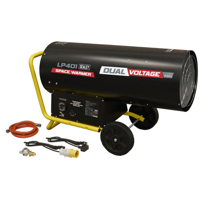 Sealey LP401 Dual Voltage Space Warmer Propane Heater 210,000-400,000Btu/hr | 210-400,000Btu/hr(61.5-117KW), 61.5-117kW, 230V/110V, Wheels