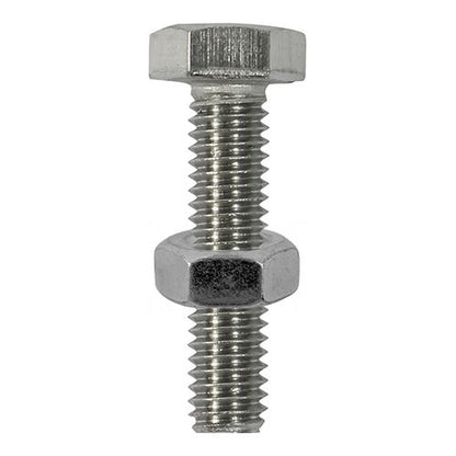 TIMCO Set Screw & Hex Nut - A2 SS M6 x 25 Silver Pack 6
