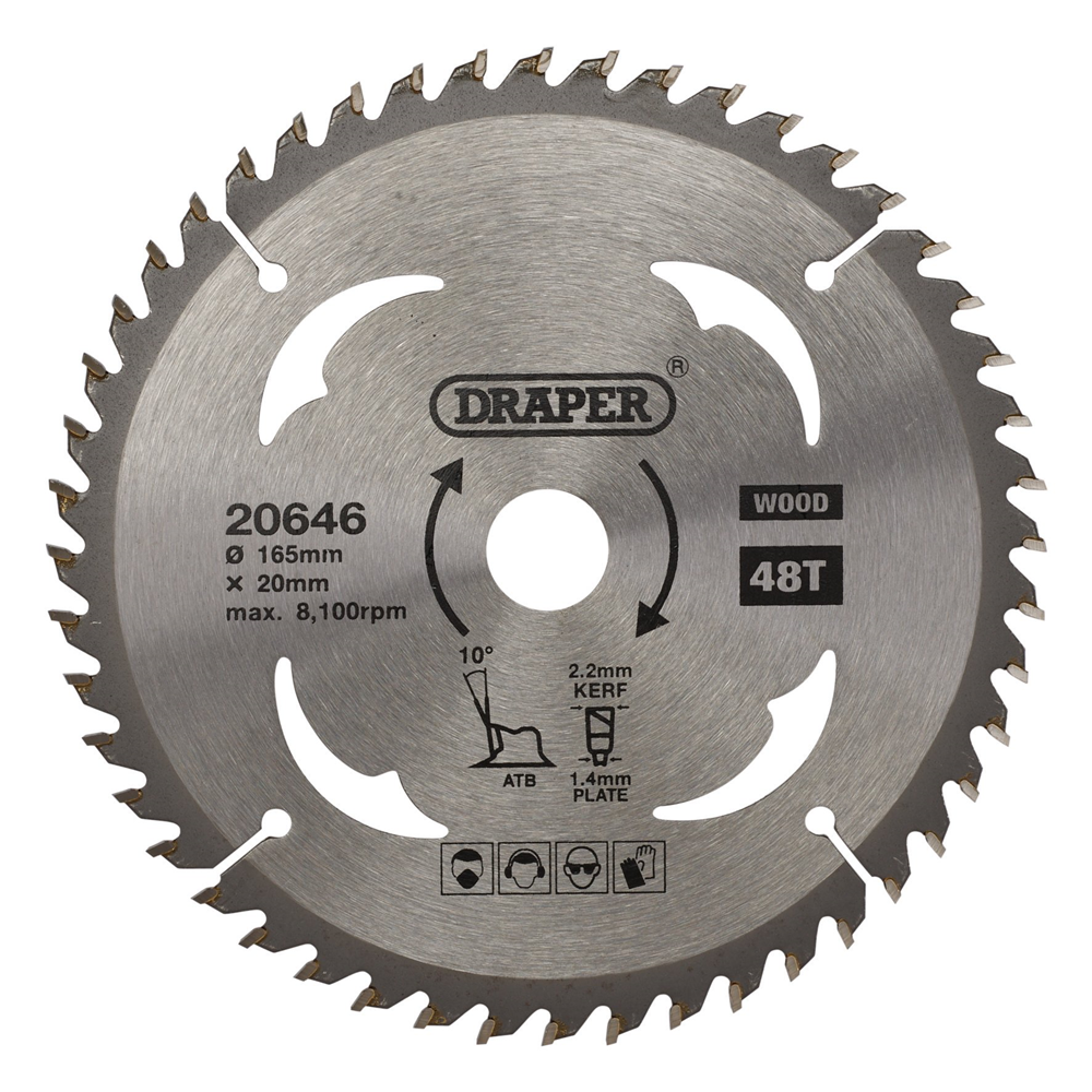 Draper TCT SAW BLADE 165MM 48T WOOD 20646 TCT Circular Saw Blades for Wood 165 x 20mm