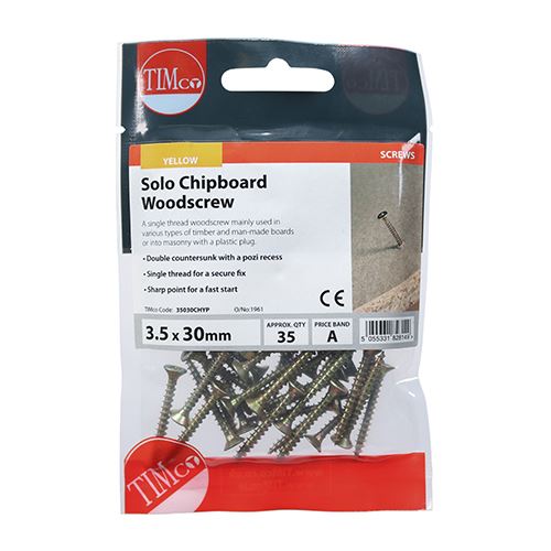 TIMCO Solo Woodscrew PZ2 CSK - ZYP 3.5 x 30 Gold Pack 35