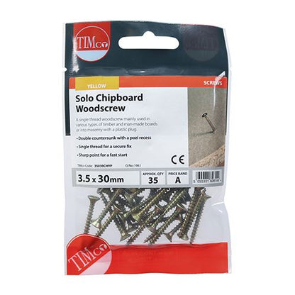 TIMCO Solo Woodscrew PZ2 CSK - ZYP 3.5 x 30 Gold Pack 35