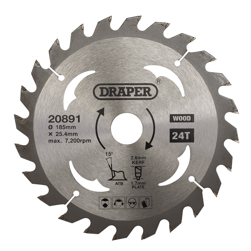 Draper TCT SAW BLADE 185MM 24T WOOD 20891 TCT Circular Saw Blade for Wood, 185 x 25.4mm