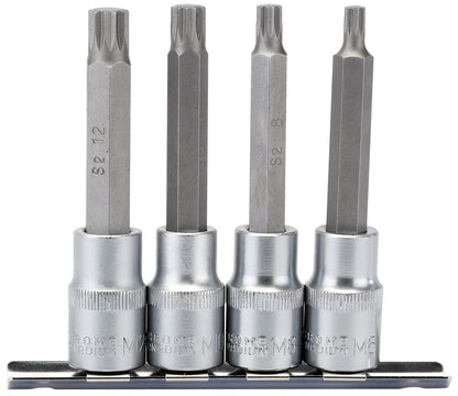 16350 Draper Expert Expert Spline Socket Bit Set, 1/2 Sq. Dr. (4 Piece) Socket Set Spline Bit Sets Professional Trade DIY Workshop Garage Use