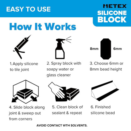 Silicone Block - 5 In 1 Easy Grip Sealant Shaping & Finishing Caulking Tool - Creates A Consistent Width Bead