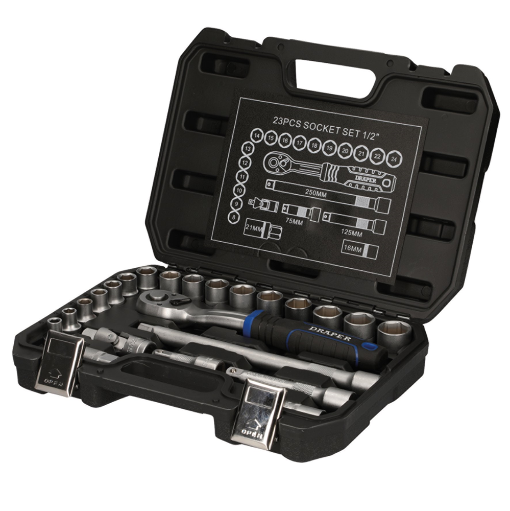 Draper DRAPER 1/2 SOCKET SET 23PC 21442 21442 HI-TORQÂ® Socket Set, 1/2" Sq. Dr. (23 Piece)