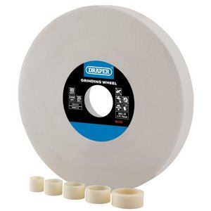 Draper GRINDING WHEEL 80G 200X25MM W 04142 Aluminium Oxide Bench Grinding Wheel, 200 x 25mm, 80G, White