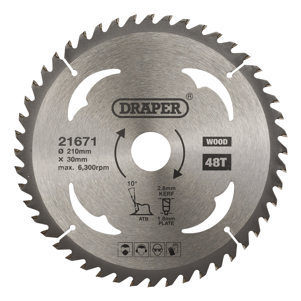 Draper TCT SAW BLADE 210MM 48T WOOD 21671 TCT Circular Saw Blade for Wood, 210 x 30mm