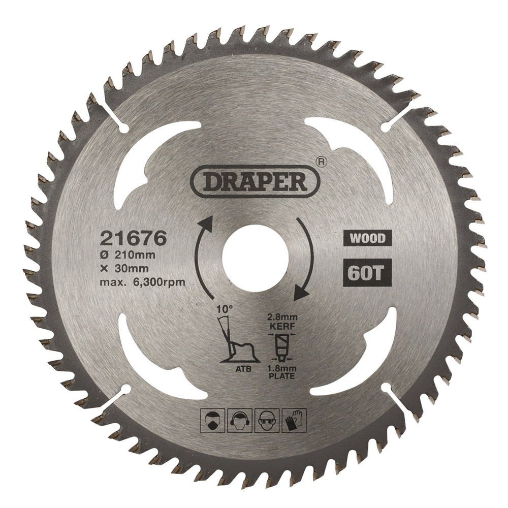 Draper TCT SAW BLADE 210MM 60T WOOD 21676 TCT Circular Saw Blade for Wood, 210 x 30mm
