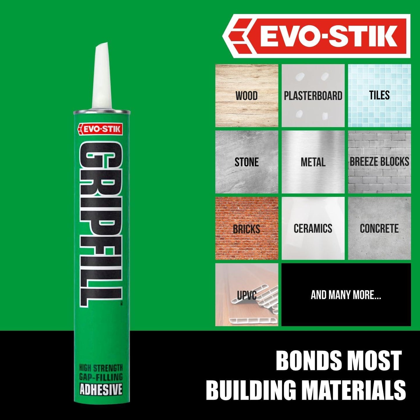 12 x EVO-STIK Gripfill 350ml High Strength Gap Filler Adhesive Cartridge