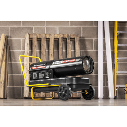Sealey AB1850DV Dual Voltage Space Warmer Kerosene/Diesel Heater with Wheels 185,000Btu/hr(55kW) | 230V ~ 50Hz or 110V ~ 50Hz, Thermostat, Wheels