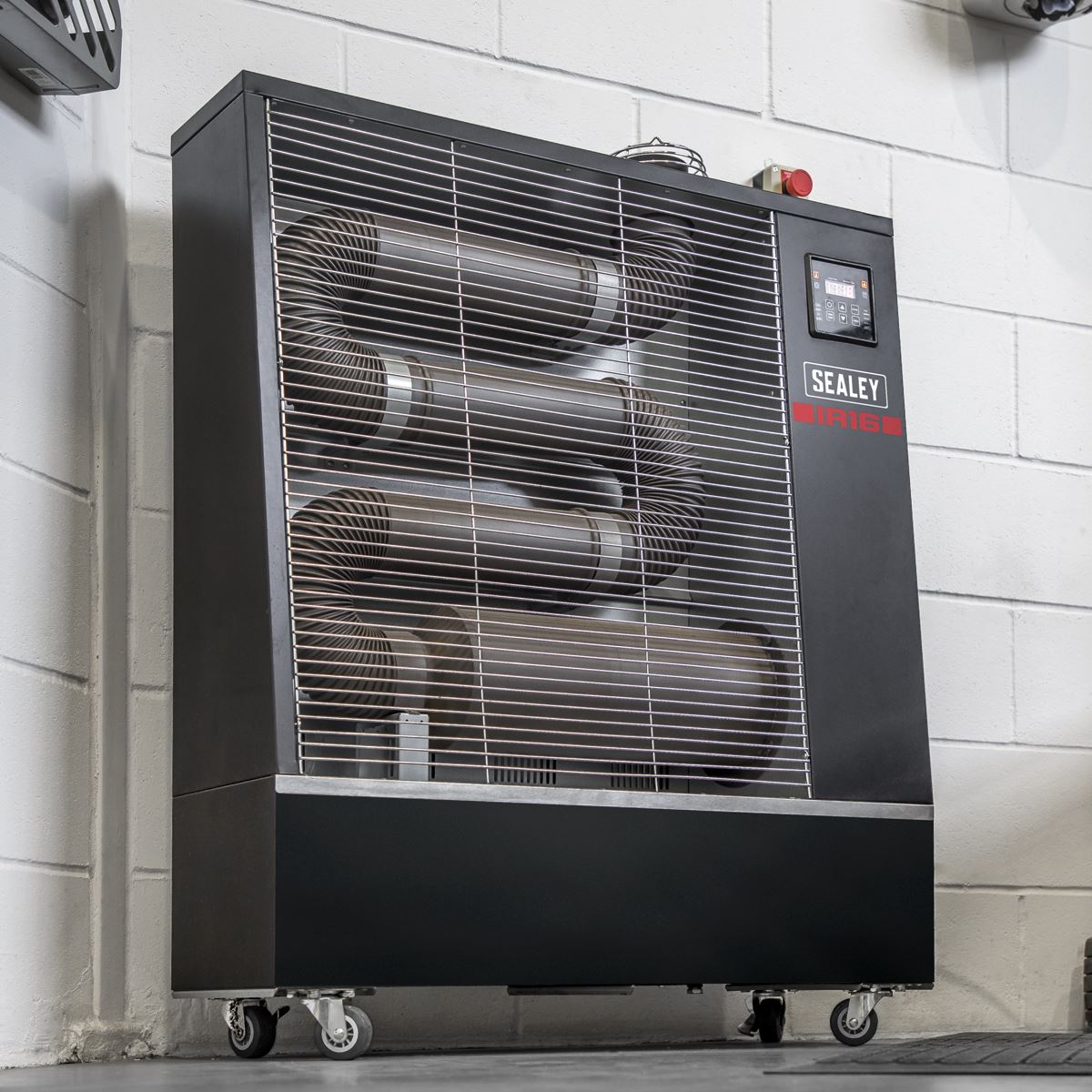 Sealey IR16 Industrial Infrared Diesel Heater 16kW | 55,000Btu/hr(16kW), 80W, 230V~50Hz, Thermostat, Timer, Wheels, Overheat Protection