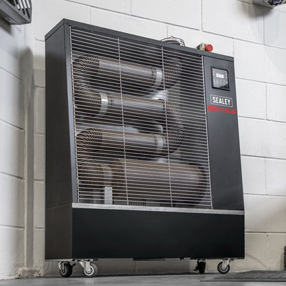 Sealey IR16 Industrial Infrared Diesel Heater 16kW | 55,000Btu/hr(16kW), 80W, 230V~50Hz, Thermostat, Timer, Wheels, Overheat Protection